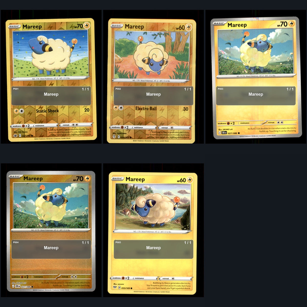 Pokemon TCG Mareep Species Collection 5 Different Cards