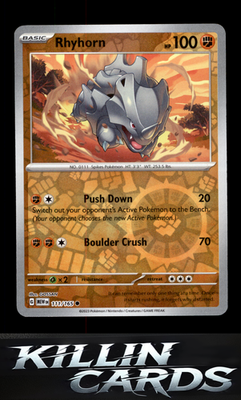 Reverse Holofoil Rhyhorn 111/165 Pokemon Common SV: Scarlet & Violet 151 Card NM