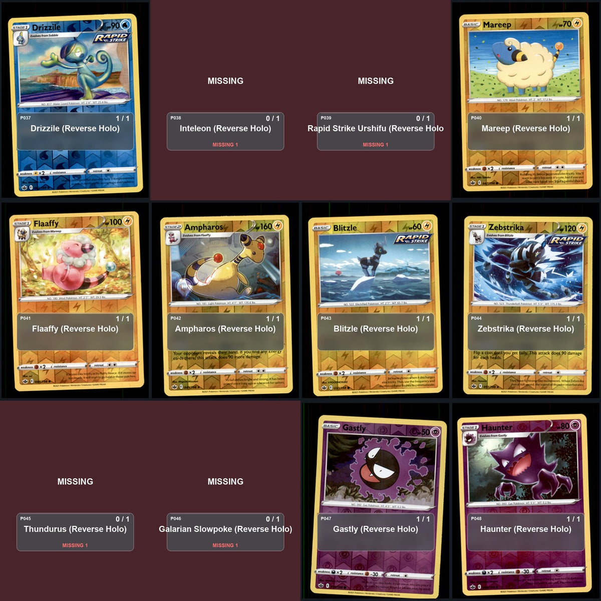 Pokemon TCG SWSH06: Chilling Reign Reverse Holo Master Set 102 Reverse Holo Card