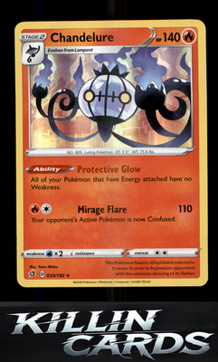 Chandelure 033/192 Pokemon Holo Rare SWSH02: Rebel Clash Card NM