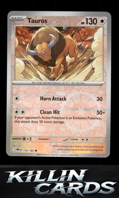 Reverse Holofoil Tauros 152/182 Pokemon Common SV10: Destined Rivals Card NM