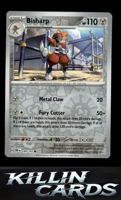 Reverse Holofoil Bisharp 149/197 Pokemon Common SV03: Obsidian Flames Card NM