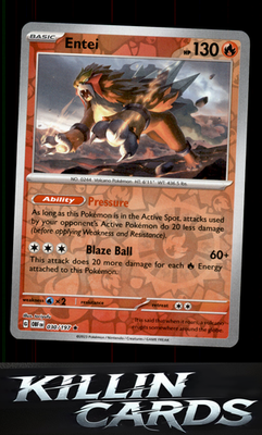 Reverse Holofoil Entei 030/197 Pokemon Rare SV03: Obsidian Flames Card NM