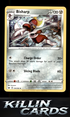 Bisharp 134/202 Pokemon Uncommon SWSH01: Sword & Shield Base Set Card NM
