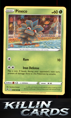 Pineco 008/185 Pokemon Common SWSH04: Vivid Voltage Card NM