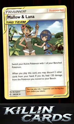 Mallow & Lana 198/236 Pokemon Uncommon SM - Cosmic Eclipse Card NM