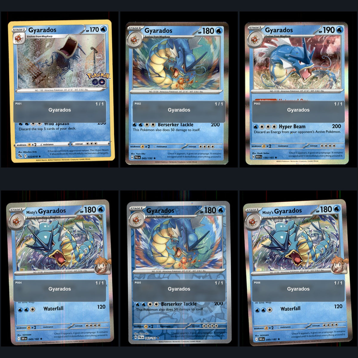 Pokemon TCG Gyarados Pokemon Species Collection 6 Different Cards Collection