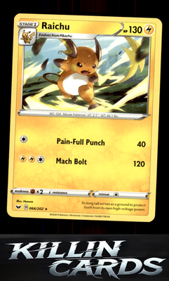 Raichu 066/202 Pokemon Rare SWSH01: Sword & Shield Base Set Card LP
