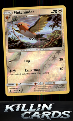 Reverse Holofoil Fletchinder 110/145 Pokemon Uncommon SM - Guardians Rising Card