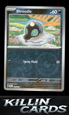 Reverse Holofoil Shroodle 120/191 Pokemon Common SV08: Surging Sparks Card NM