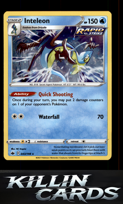 Inteleon 043/198 Pokemon Holo Rare SWSH06: Chilling Reign Card NM