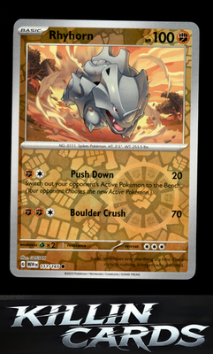Reverse Holofoil Rhyhorn 111/165 Pokemon Common SV: Scarlet & Violet 151 Card NM