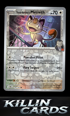 Reverse Holofoil Team Rocket's Meowth 149/182 Pokemon Common SV10: Destined Riva