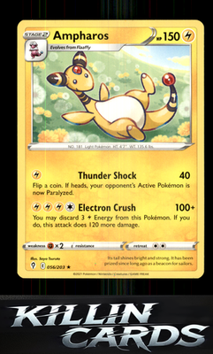 Ampharos 056/203 Pokemon Rare SWSH07: Evolving Skies Card NM
