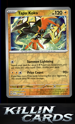 Reverse Holofoil Tapu Koko 065/191 Pokemon Rare SV08: Surging Sparks Card NM