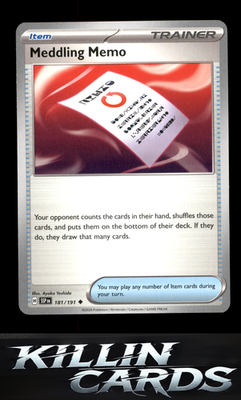 Meddling Memo 181/191 Pokemon Uncommon SV08: Surging Sparks Card NM