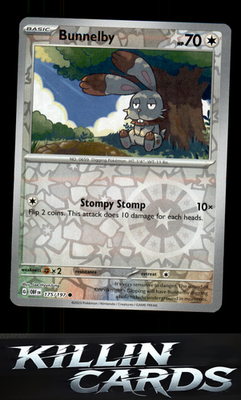 Reverse Holofoil Bunnelby 175/197 Pokemon Common SV03: Obsidian Flames Card NM