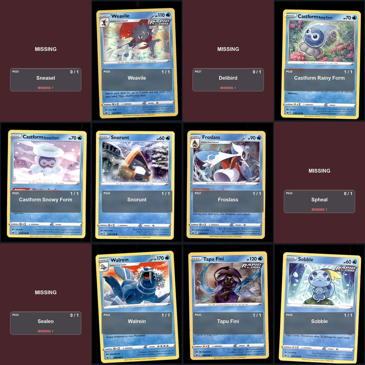 Pokemon TCG SWSH06: Chilling Reign C/UC/R Standard Set 111 Cards