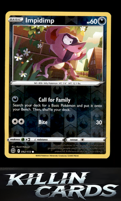 Reverse Holofoil Impidimp 092/172 Pokemon Common SWSH09: Brilliant Stars Card NM