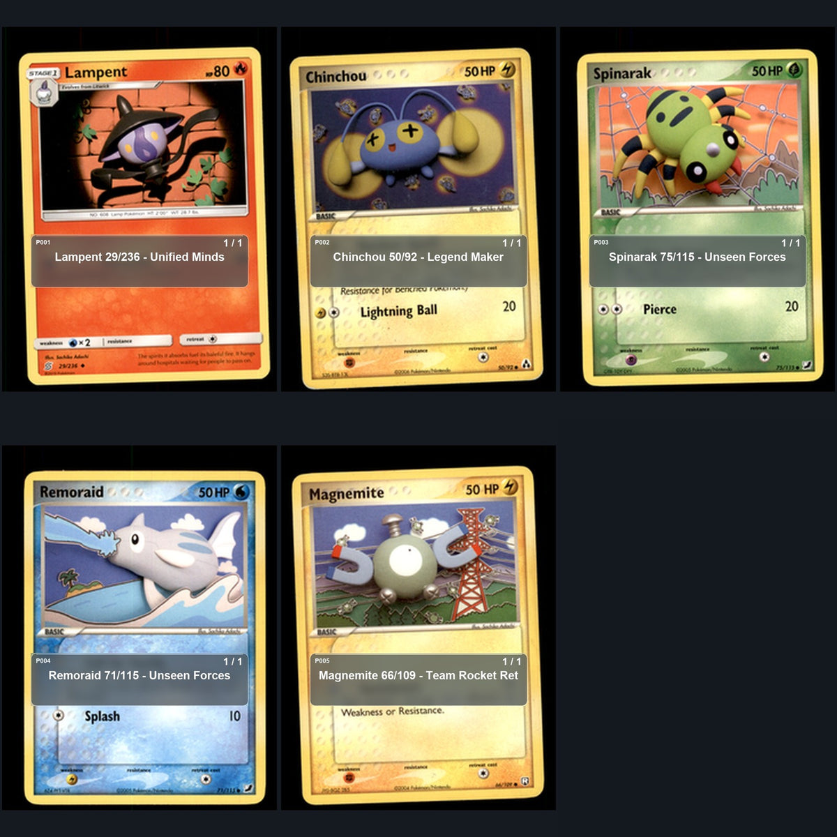 Pokemon TCG Sachiko Adachi Artist Collection 5 Cards Lot