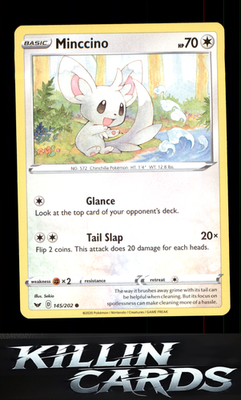 Minccino (145) 145/202 Pokemon Common SWSH01: Sword & Shield Base Set Card NM