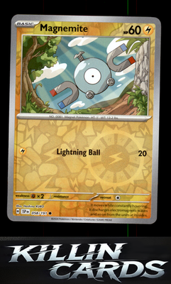 Reverse Holofoil Magnemite 058/191 Pokemon Common SV08: Surging Sparks Card NM
