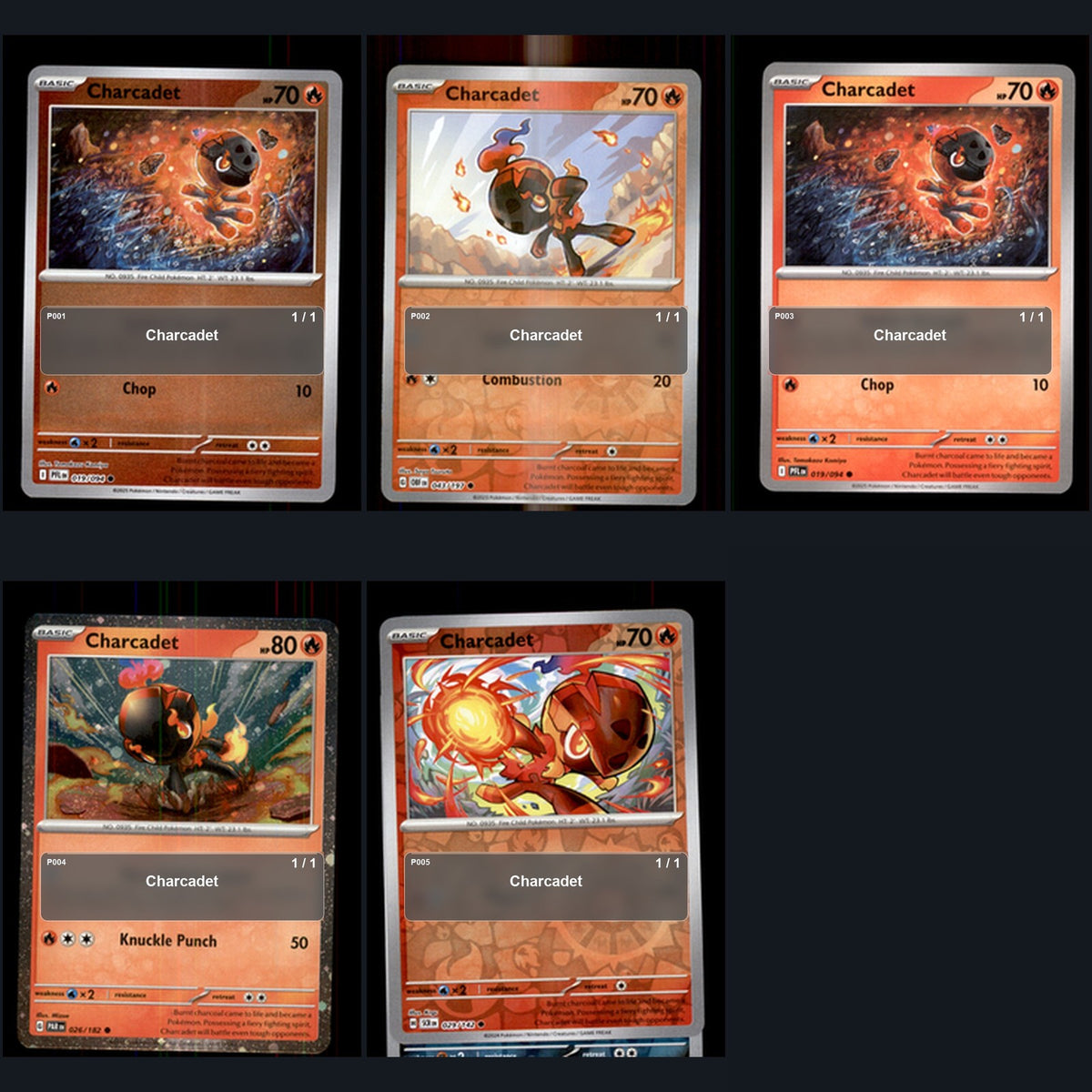 Pokemon TCG Charcadet Species Collection 5 Different Cards