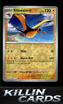 Reverse Holofoil Kilowattrel 067/191 Pokemon Uncommon SV08: Surging Sparks Card