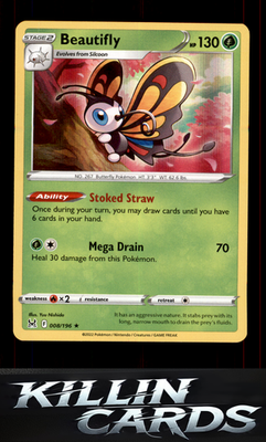 Beautifly 008/196 Pokemon Holo Rare SWSH11: Lost Origin Card NM