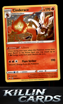 Cinderace (034) 034/202 Pokemon Holo Rare SWSH01: Sword & Shield Base Set Card N