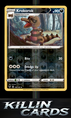 Reverse Holofoil Krokorok 108/185 Pokemon Uncommon SWSH04: Vivid Voltage Card NM