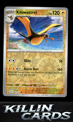 Reverse Holofoil Kilowattrel 067/191 Pokemon Uncommon SV08: Surging Sparks Card