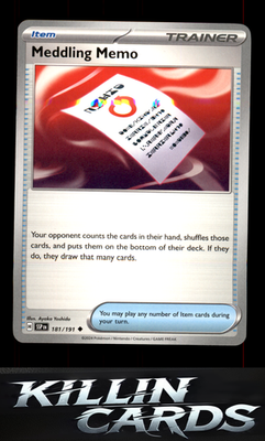 Meddling Memo 181/191 Pokemon Uncommon SV08: Surging Sparks Card NM
