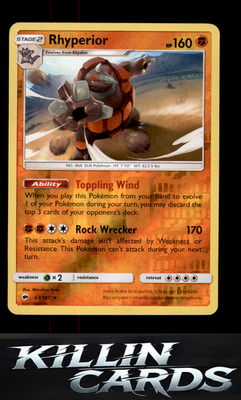 Reverse Holofoil Rhyperior 67/147 Pokemon Holo Rare SM - Burning Shadows Card NM