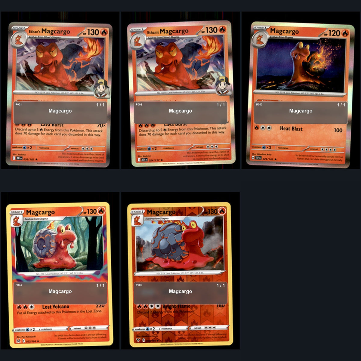 Pokemon TCG Magcargo Species Collection 5 Different Cards