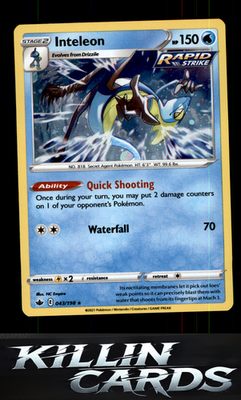 Inteleon 043/198 Pokemon Holo Rare SWSH06: Chilling Reign Card NM