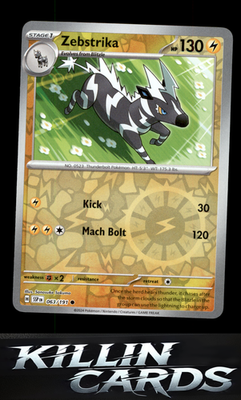 Reverse Holofoil Zebstrika 063/191 Pokemon Common SV08: Surging Sparks Card NM