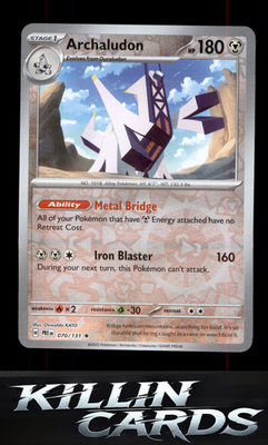 Reverse Holofoil Archaludon 070/131 Pokemon Rare SV: Prismatic Evolutions Card N