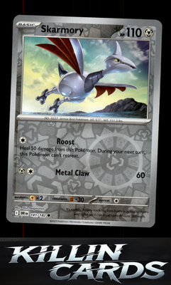 Reverse Holofoil Skarmory 141/182 Pokemon Common SV10: Destined Rivals Card NM