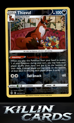 Reverse Holofoil Thievul 105/203 Pokemon Rare SWSH07: Evolving Skies Card NM