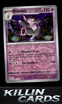 Reverse Holofoil Grumpig 091/197 Pokemon Uncommon SV03: Obsidian Flames Card NM