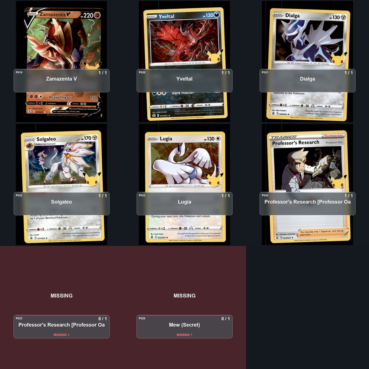 Pokemon TCG Celebrations Partial Master Set Lot 18 Cards Master Set Collection