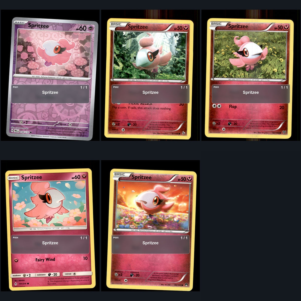Pokemon TCG Spritzee Species Collection 5 Different Cards