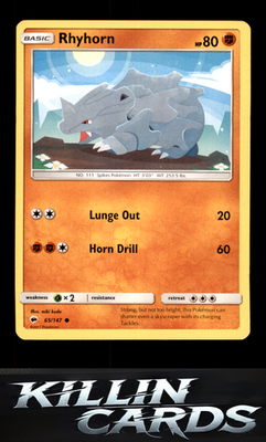 Rhyhorn 65/147 Pokemon Common SM - Burning Shadows Card LP