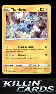 Thundurus 052/198 Pokemon Holo Rare SWSH06: Chilling Reign Card NM