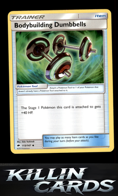 Bodybuilding Dumbbells 113/147 Pokemon Uncommon SM - Burning Shadows Card LP