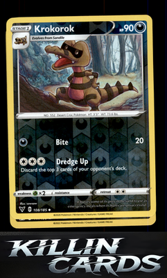 Reverse Holofoil Krokorok 108/185 Pokemon Uncommon SWSH04: Vivid Voltage Card NM