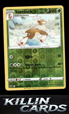 Reverse Holofoil Sawsbuck 012/198 Pokemon Rare SWSH06: Chilling Reign Card NM