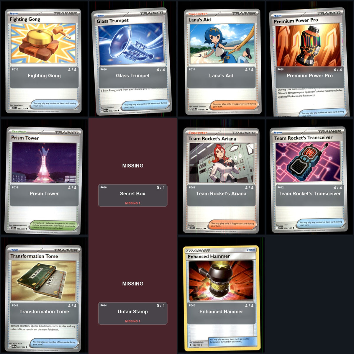 Pokemon TCG Trainer Card Lot 276 Cards Deck Building Playable Tournament