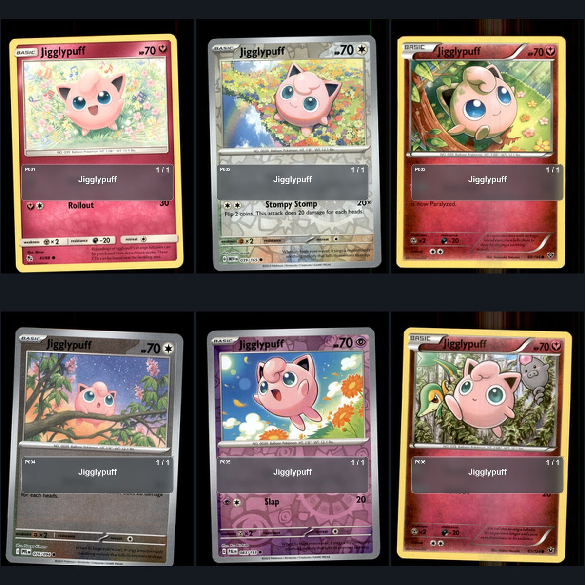 Pokemon TCG Jigglypuff Species Collection 6 Different Cards